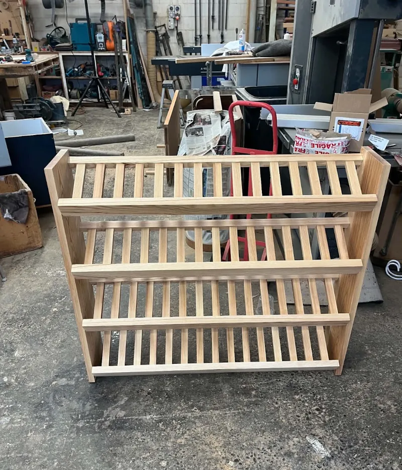 Bespoke slatted timber storage rack made by D.J. Morrison, Christchurch